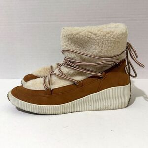 London Fog, Suede Shearling Wrap Tie Strap Ankle Boots, 7 Chelsea Ski Cabincore